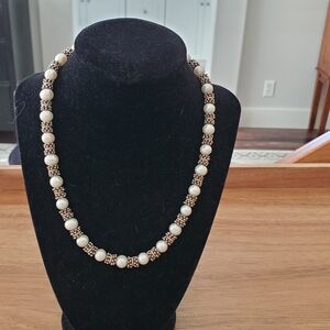 Designer SLV Sadye L Vassil Silver, 14K Gold and Pearl Necklace Fine Jewelry EUC